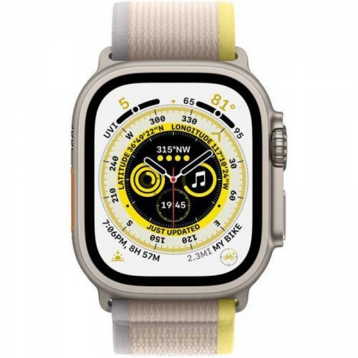 Smartwatch Apple Watch Ultra, 1.92inch, 4G, curea nylon M-L, Titan-Yellow/Beige Trail Loop