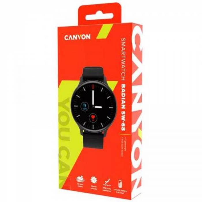 Smartwatch Canyon SW-68 Badian, 1.28inch, Curea Silicon, Black