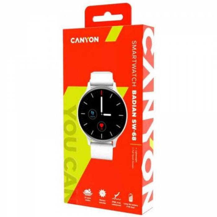 Smartwatch Canyon SW-68 Badian, 1.28inch, Curea Silicon, White