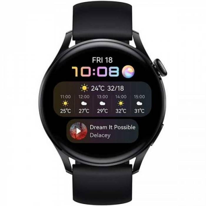 SmartWatch Huawei Watch 3 Active Edition, 1.43inch, curea Fluoroelastomer, Black