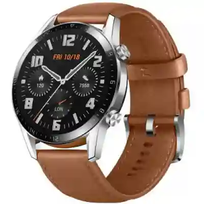 SmartWatch Huawei WATCH GT 2 B19V, 1.39inch, Curea piele, Silver-Brown