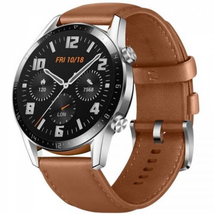 SmartWatch Huawei WATCH GT 2 B19V, 1.39inch, Curea piele, Silver-Brown