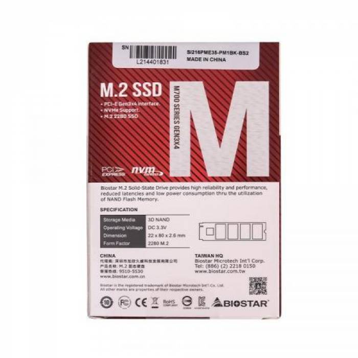 SSD Biostar M720 512GB, PCI-Express 3.0 x4, M.2