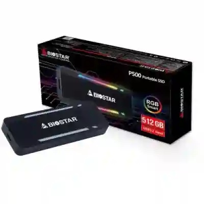 SSD portabil Biostar P500 RGB 1TB, USB 3.2 Gen2 Tip C, M.2, Black