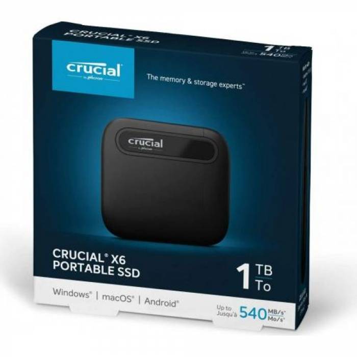 SSD Portabil Crucial X6, 1TB, USB-C, Black