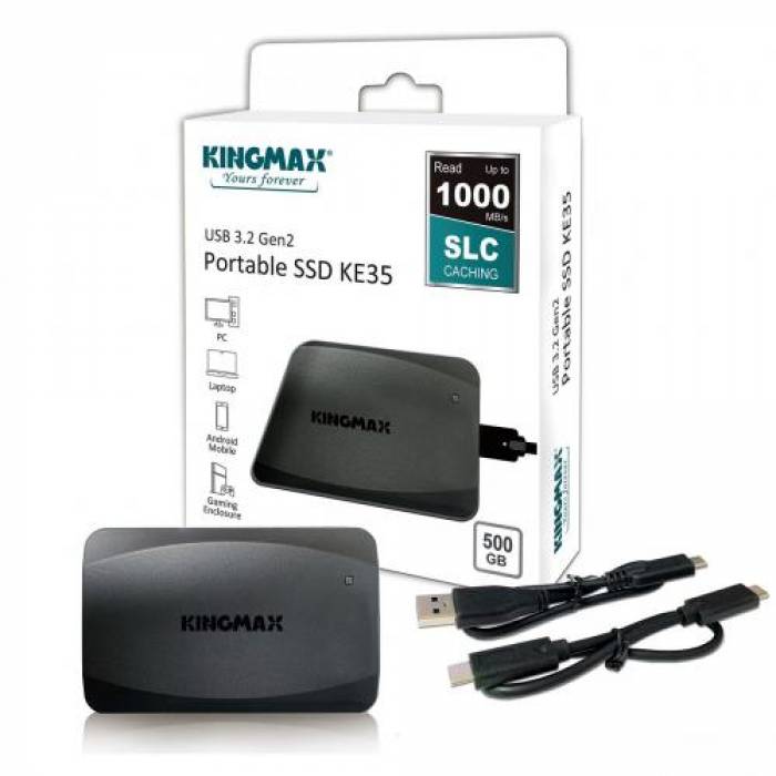 SSD portabil Kingmax KE35, 500GB, USB 3.1, Black