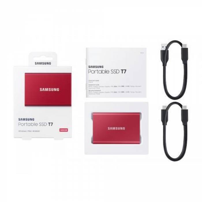 SSD Portabil Samsung T7, 2TB, USB-C 3.2, Red