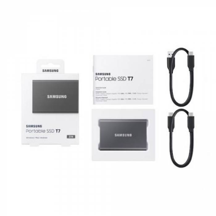 SSD Portabil Samsung T7, 2TB, USB-C 3.2, Titan Grey
