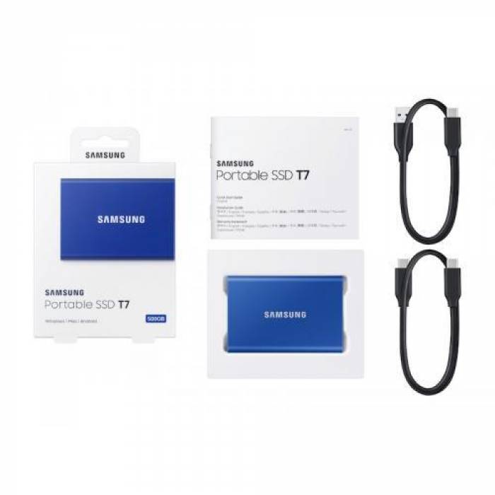 SSD Portabil Samsung T7, 500GB, USB-C 3.2, Blue