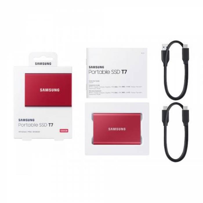 SSD Portabil Samsung T7, 500GB, USB-C 3.2, Red