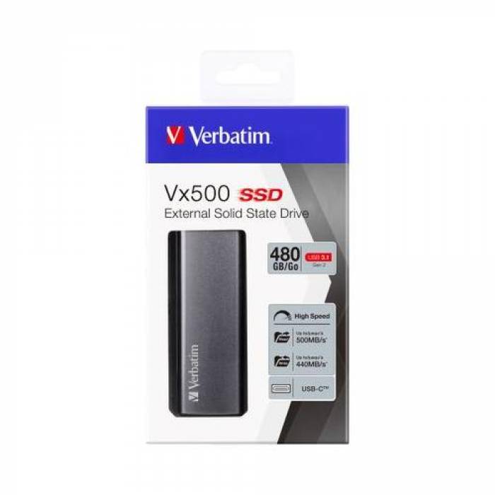 SSD portabil Verbatim Vx500, 120GB, USB 3.1, Silver