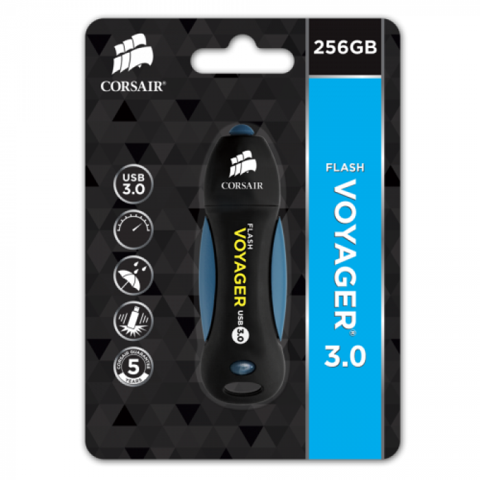 Stick memorie Corsair Voyager, 256GB, USB 3.0, Black-Blue