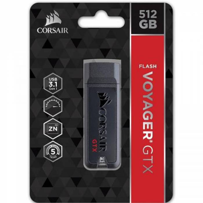 Stick memorie Corsair Voyager GTX 512GB, USB 3.1, Black