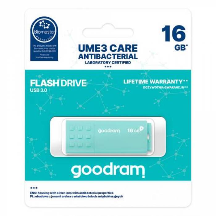 Stick memorie Goodram UME3 Care, 16GB, USB 3.0, Green