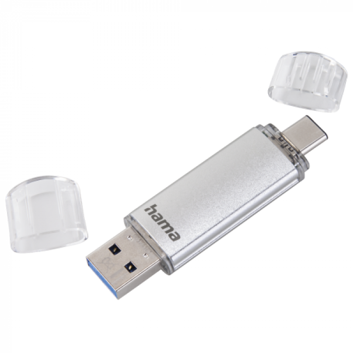 Stick memorie Hama C-Laeta, 128GB, USB 3.0 Tip A/USB 3.1 Tip C, Silver
