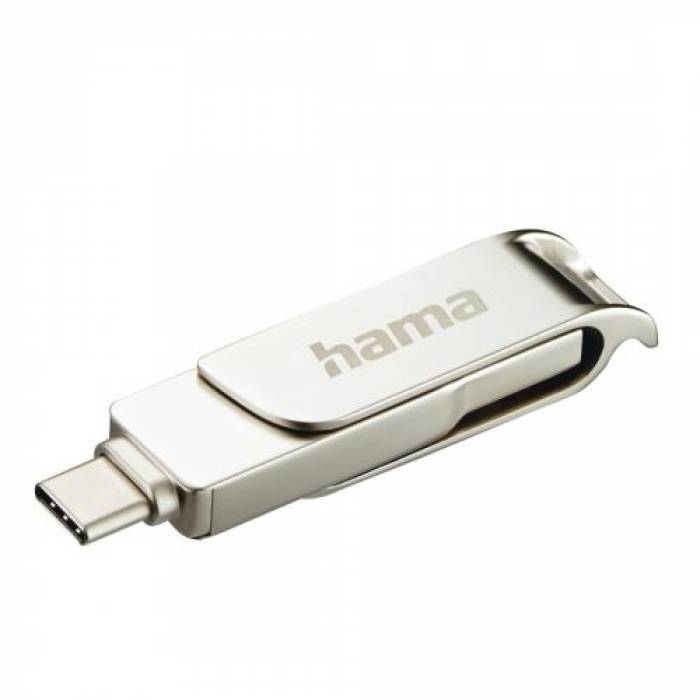 Stick memorie Hama C-Rotate Pro, 128GB, USB 3.0 Tip A/USB 3.1 Tip C, Silver