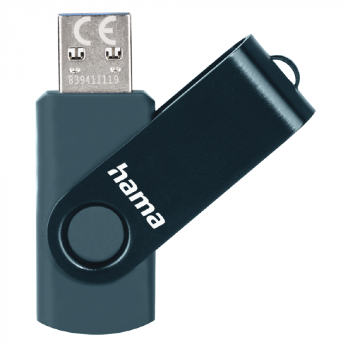 Stick memorie Hama Rotate, 64GB, USB 3.0, Petrol Blue