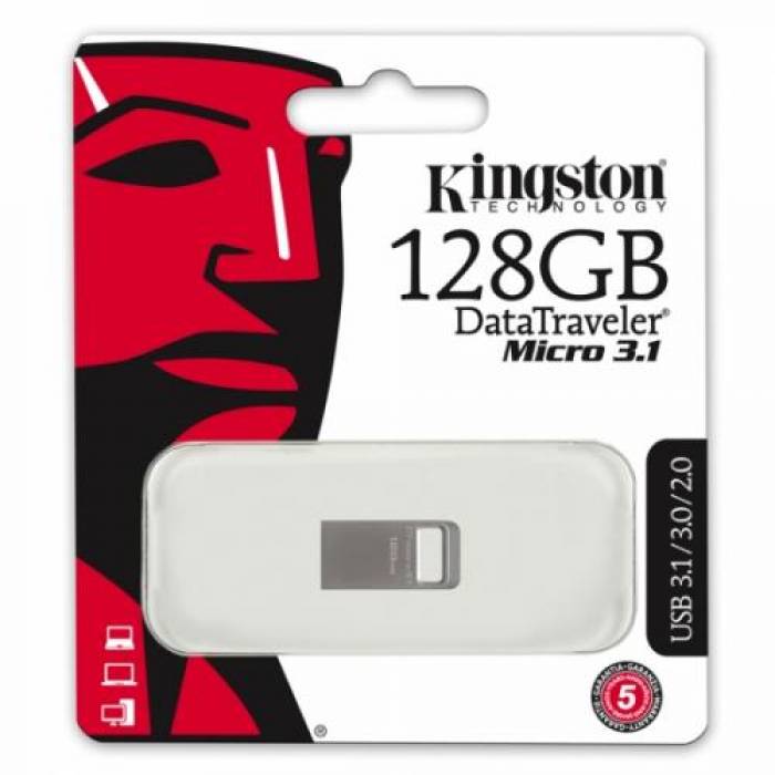 Stick memorie Kingston, 128GB Data Micro USB 3.1/3.0, Tip A, metal ultra