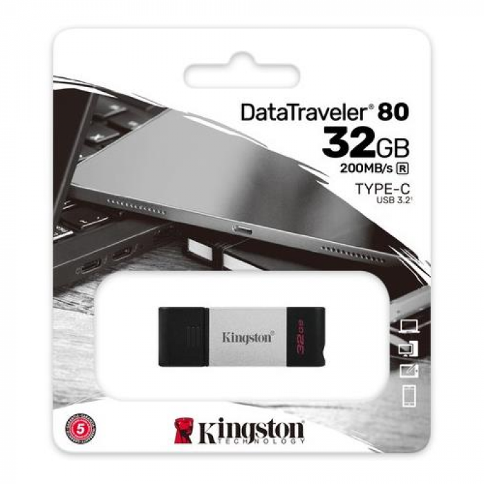 Stick memorie Kingston DataTraveler 80, 32GB, USB-C, Black-Silver