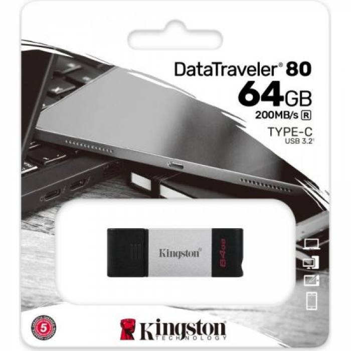 Stick memorie Kingston DataTraveler 80, USB-C, Black-Silver