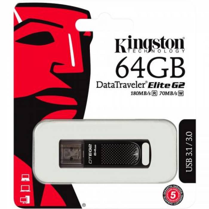 Stick Memorie Kingston DataTraveler Elite G2 64GB, USB 3.0, MetalBlack