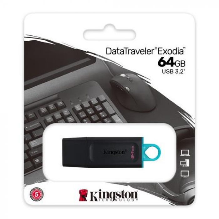 Stick memorie Kingston DataTraveler Exodia 64GB, USB3.0, Black-Teal