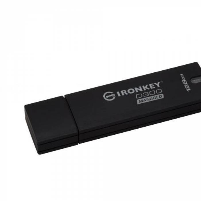 Stick memorie Kingston IronKey D300 Managed, 128GB, USB 3.0, Black