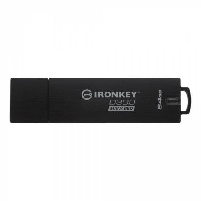 Stick memorie Kingston IronKey D300 Managed, 64GB, USB 3.0, Black