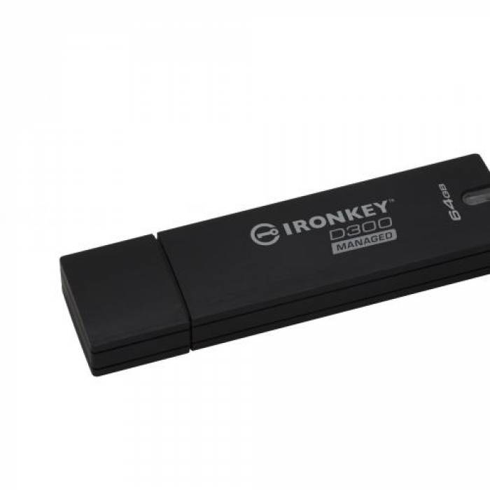 Stick memorie Kingston IronKey D300 Managed, 64GB, USB 3.0, Black