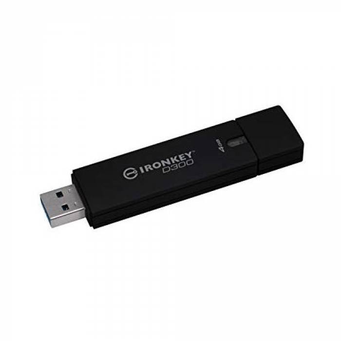 Stick Memorie Kingston IronKey D300S 256-bit XTS ecnryption, 4GB, USB 3.1, Black