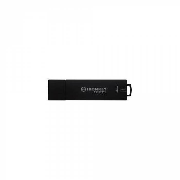 Stick Memorie Kingston IronKey D300S 256-bit XTS ecnryption, 4GB, USB 3.1, Black