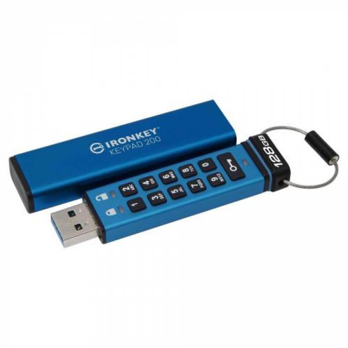 Stick Memorie Kingston IronKey Keypad 200 128GB, USB 3.0, Blue