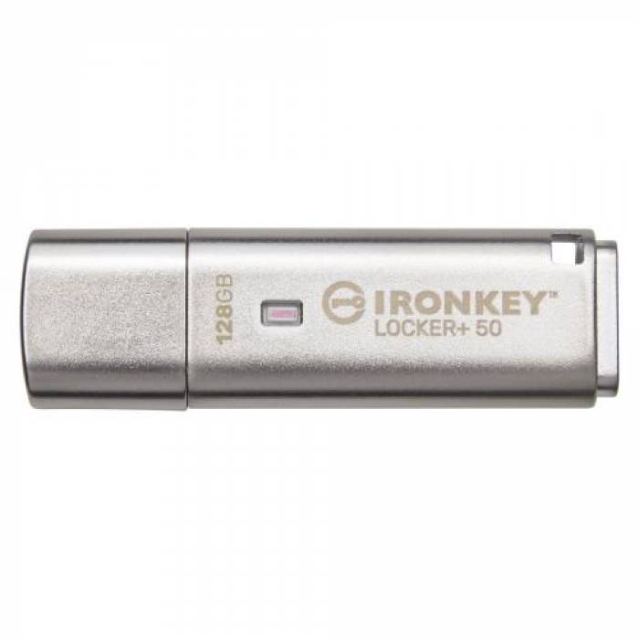 Stick Memorie Kingston IronKey Locker+50 128GB, USB 3.2 Gen 1, Silver