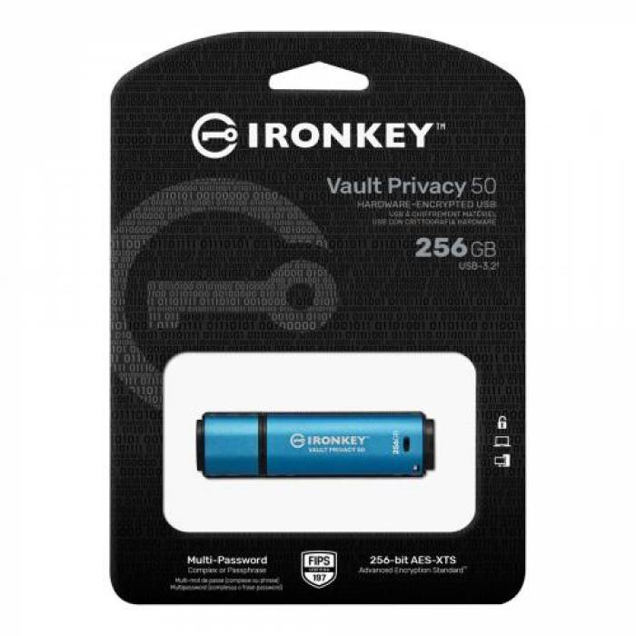 Stick Memorie Kingston IronKey Vault Privacy 50, 256GB, USB 3.0, Blue