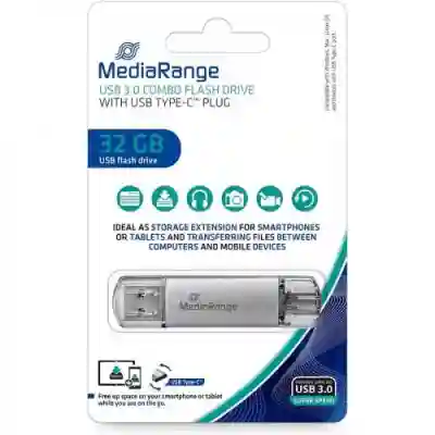 Stick memorie MediaRange MR936 32GB, USB 3.1, Silver