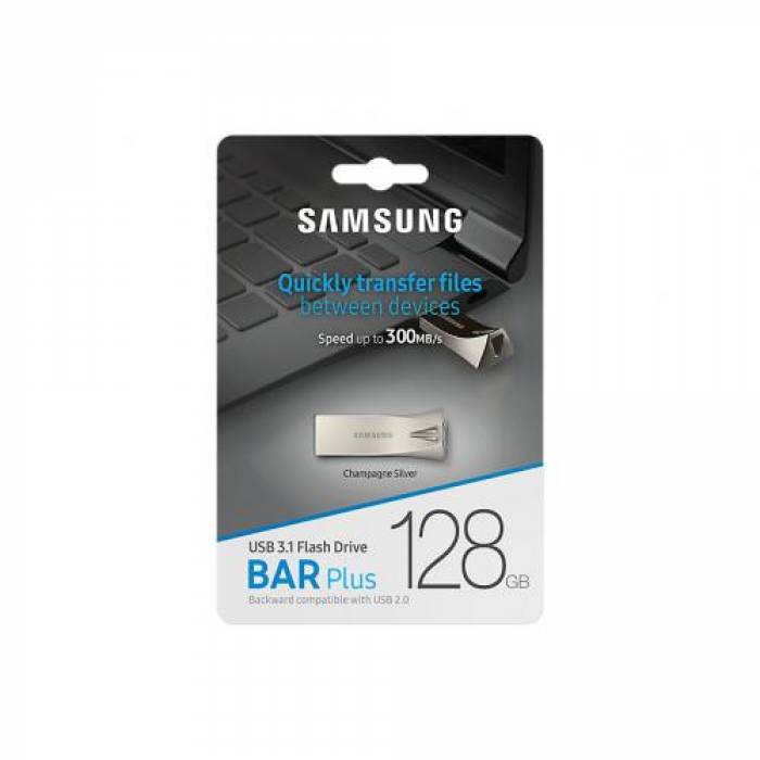 Stick memorie Samsung Bar Plus 128GB, USB 3.1, Champagne Silver