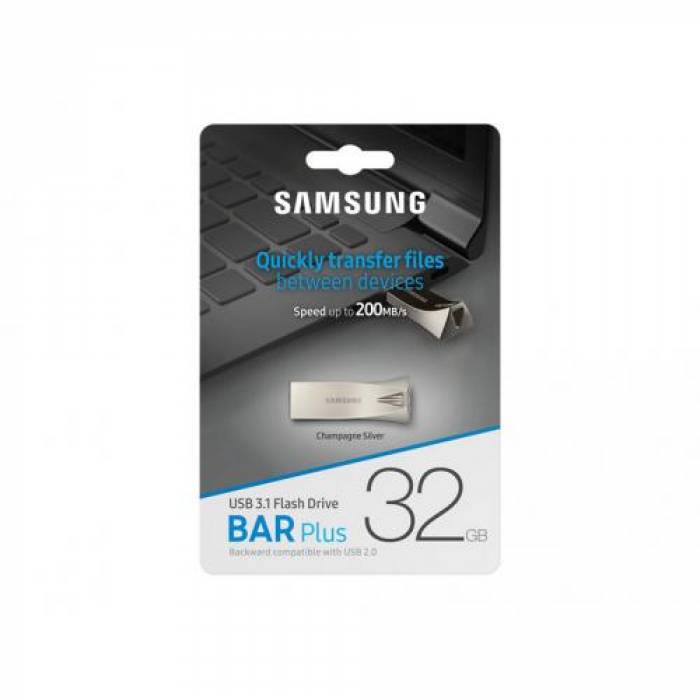 Stick memorie Samsung Bar Plus 32GB, USB 3.1, Champagne Silver