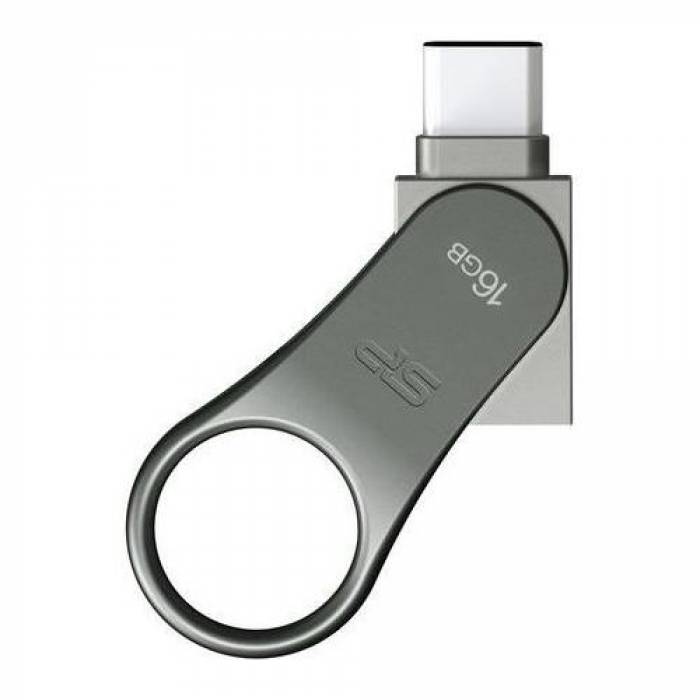 Stick Memorie Silicon Power Mobile C80 16GB, USB 3.1/USB type C, Titanium