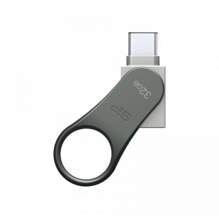 Stick Memorie Silicon Power Mobile C80 32GB, USB 3.1/USB type C, Titanium