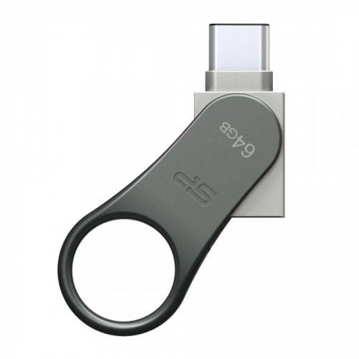 Stick Memorie Silicon Power Mobile C80 64GB, USB 3.1/USB type C, Titanium