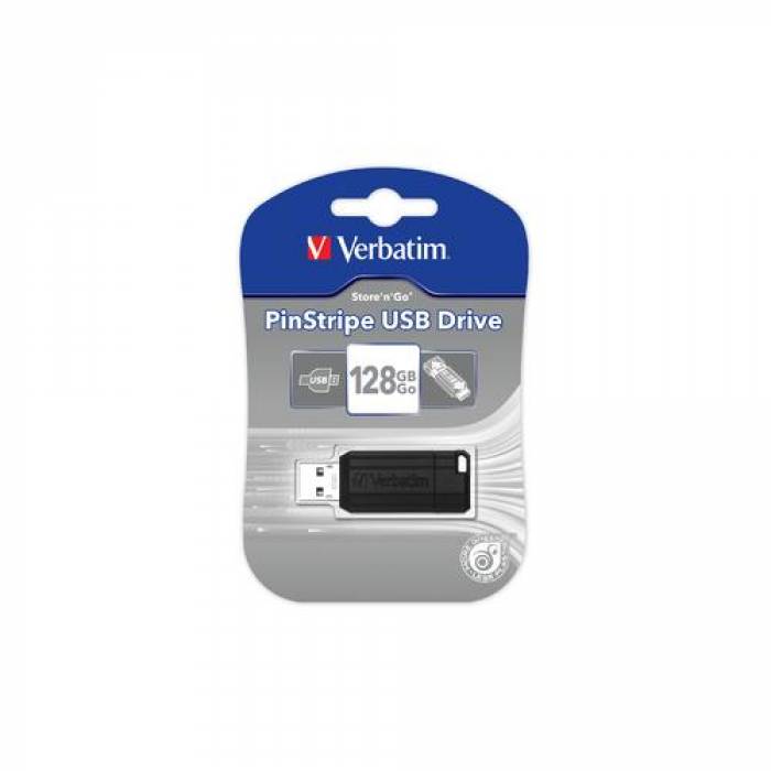 Stick memorie USB Verbatim Flashdrive PinStripe, 128GB, Black