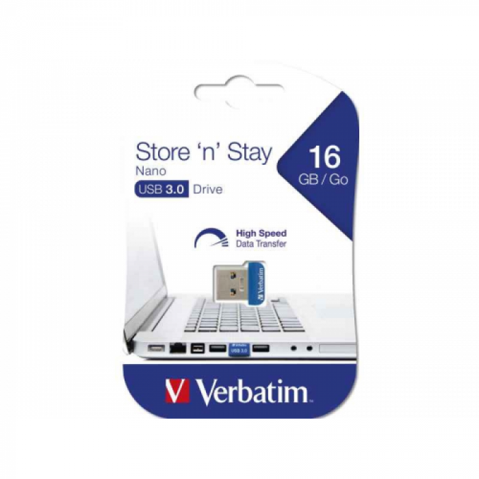 Stick memorie Verbatim 98709 Store 'n' Stay 16GB, USB 3.0, Blue