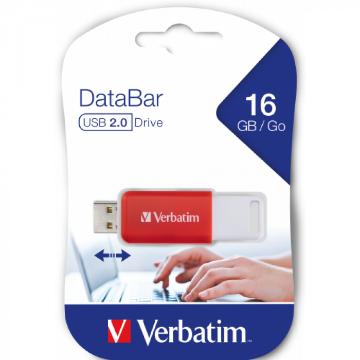 Stick Memorie Verbatim DataBar 49453, 16GB, USB 2.0, Red