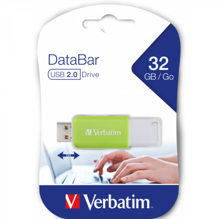 Stick Memorie Verbatim DataBar 49453, 32GB, USB 2.0, Green