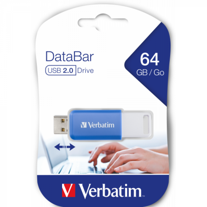 Stick Memorie Verbatim DataBar 49455, 64GB, USB 2.0, Blue