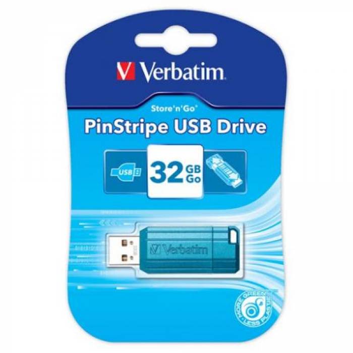 Stick memorie Verbatim PinStripe, 32GB, USB 2.0, Blue