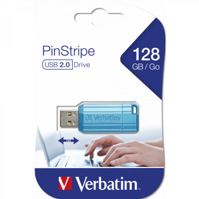 Stick Memorie Verbatim PinStripe 49461, 128GB, USB 2.0, Caribbean Blue