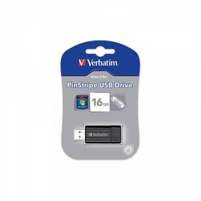 Stick Memorie Verbatim Store 'n' Go PinStripe 16GB, USB 2.0, black