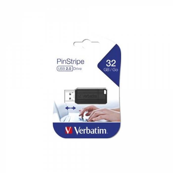 Stick memorie Verbatim Store 'n' Go PinStripe 32GB, USB 2.0, Black