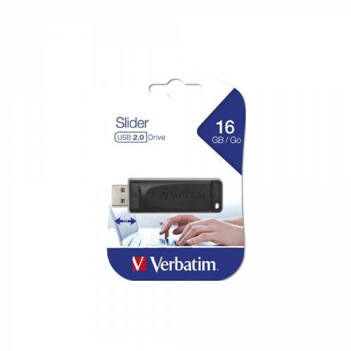 Stick memorie Verbatim Store 'n' Go Slider 16GB, USB 2.0, Black